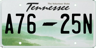 TN license plate A7625N