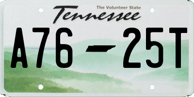 TN license plate A7625T