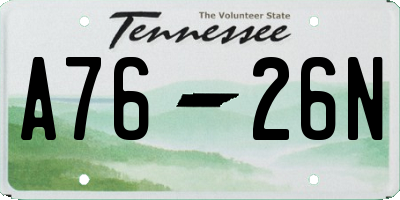 TN license plate A7626N