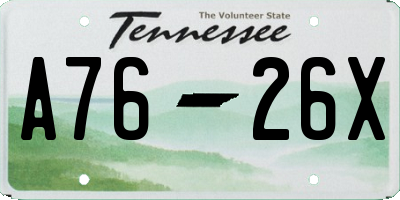 TN license plate A7626X