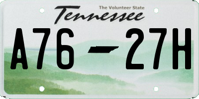 TN license plate A7627H