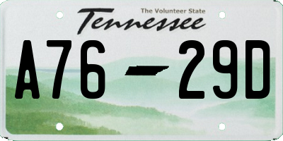 TN license plate A7629D
