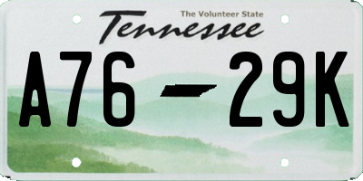 TN license plate A7629K