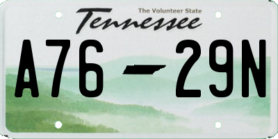 TN license plate A7629N