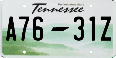 TN license plate A7631Z