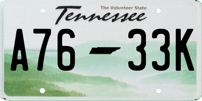 TN license plate A7633K