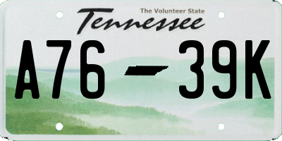 TN license plate A7639K
