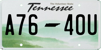 TN license plate A7640U