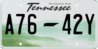 TN license plate A7642Y