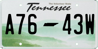 TN license plate A7643W