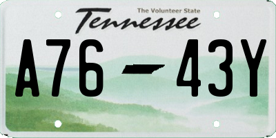 TN license plate A7643Y