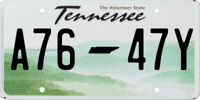 TN license plate A7647Y