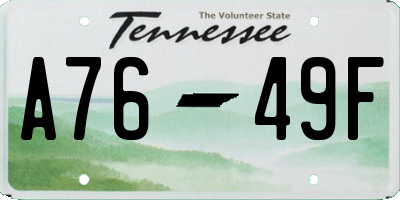 TN license plate A7649F