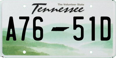 TN license plate A7651D