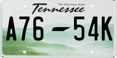 TN license plate A7654K