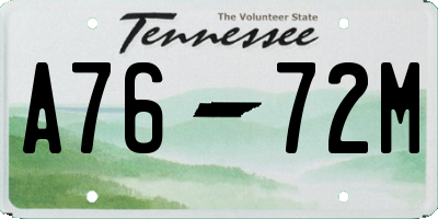 TN license plate A7672M