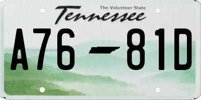 TN license plate A7681D