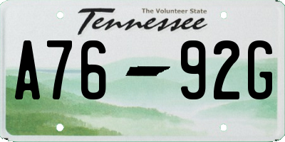 TN license plate A7692G