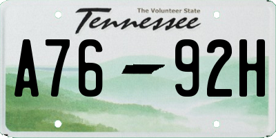 TN license plate A7692H