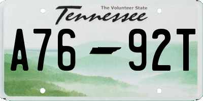 TN license plate A7692T