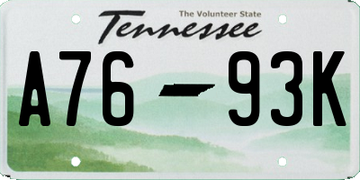 TN license plate A7693K