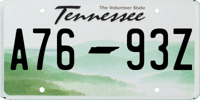 TN license plate A7693Z
