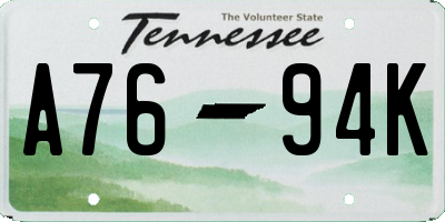 TN license plate A7694K