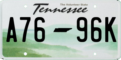 TN license plate A7696K