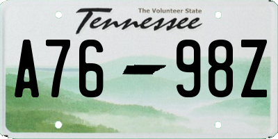 TN license plate A7698Z