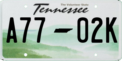 TN license plate A7702K