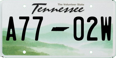 TN license plate A7702W