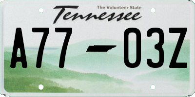 TN license plate A7703Z