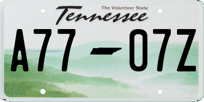 TN license plate A7707Z