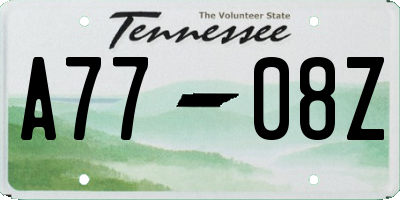 TN license plate A7708Z