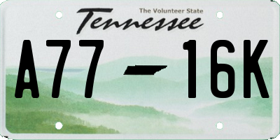 TN license plate A7716K