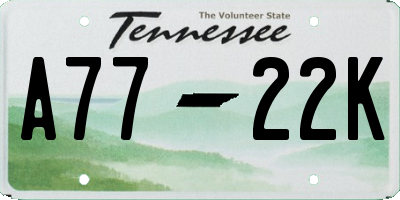 TN license plate A7722K