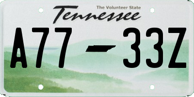 TN license plate A7733Z
