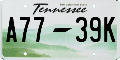 TN license plate A7739K