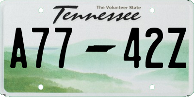 TN license plate A7742Z