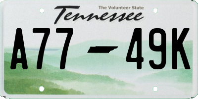 TN license plate A7749K