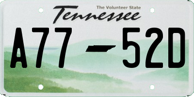 TN license plate A7752D