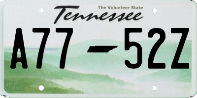TN license plate A7752Z