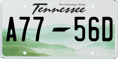 TN license plate A7756D