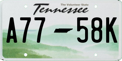 TN license plate A7758K