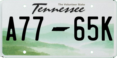 TN license plate A7765K
