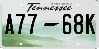 TN license plate A7768K