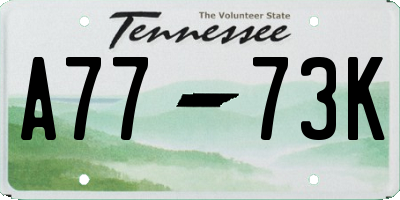 TN license plate A7773K