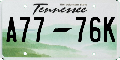 TN license plate A7776K