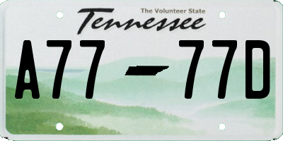 TN license plate A7777D