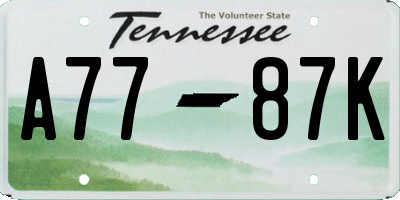 TN license plate A7787K